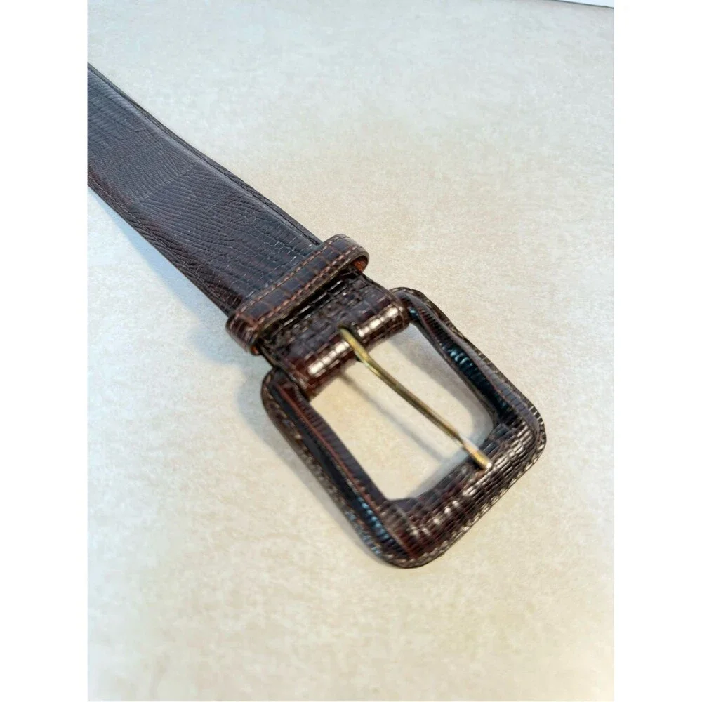 Polo RALPH LAUREN Genuine Lizard Belt & Buckle Brown USA Sz 28 Mens